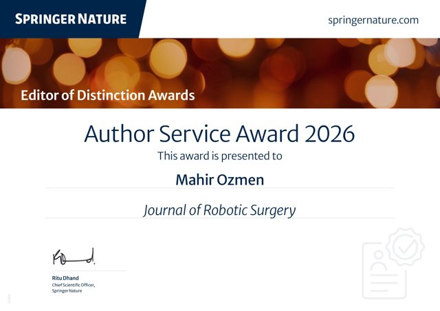 Springer Nature Editor of Distinction Awards — Author Service Award 2026, Journal of Robotic Surgery
