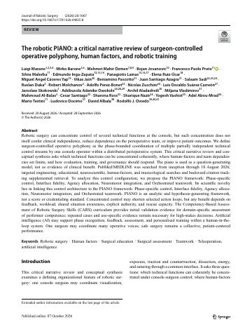 The robotic PIANO: a critical narrative review of surgeon-controlled operative polyphony, human factors, and robotic training — ilk sayfa